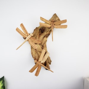 Hand Carved Wooden Dragonfly Wall Hanging, Rustic Driftwood Decor, Farmhouse Insect Art, Housewarming, Wedding, Birthday Gifts