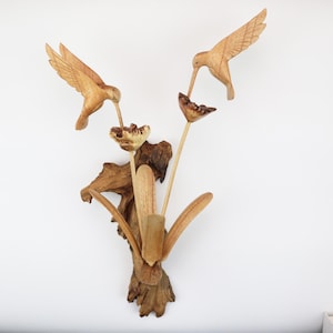 Wooden Hummingbird Wall Decor, Rustic Bird Wall Art, Hand Carved Wood Hummingbird, Garden Wall Hanging, Nature Lover Gift