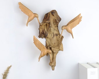 Wooden Hummingbird Wall Deco, Animal Wood Carving for Wall, Over the Garden Wall, Hummingbird Carved, Home Decor, Birthday & Unique Gift