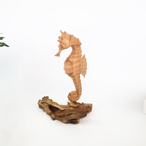 Wooden Seahorse Sculpture | Hand Carved Marine Life Art | Driftwood Ocean Decor | Unique Coastal Tabletop Figurine | Nautical Gift