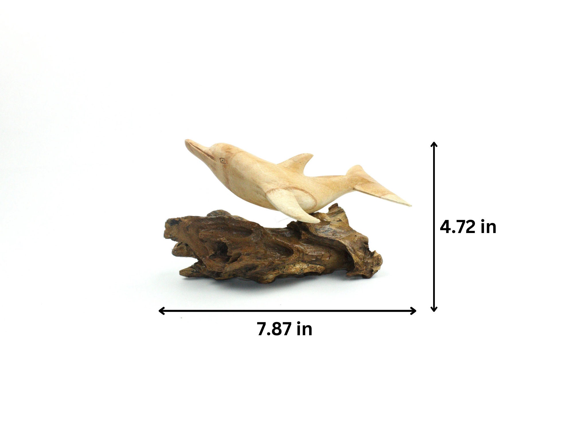木製イルカ彫刻、パーソナライズされた彫像、海洋生物、木彫り、素朴