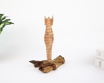 木製タツノオトシゴ彫刻｜海岸の流木アート｜手彫りタツノオトシゴ装飾