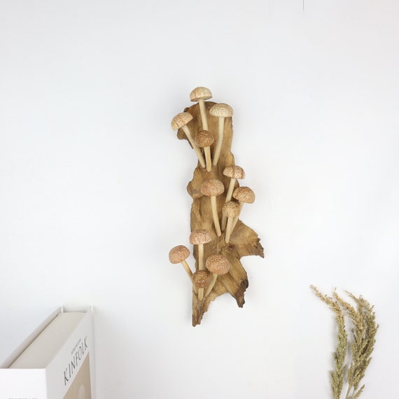 Wood Mushroom Wall Art, Wood Carving Wall Art, Figurine, Sculpture, Cottagecore, Nature Art, Art Objects, Handmade Gift for Valentine Day