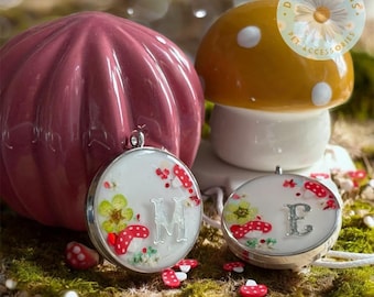 キノコの花柄ペットIDタグ：カスタム樹脂製犬猫名札