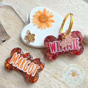 Holographic Glitter Bone Pet ID Tag: Custom Resin Dog Tag