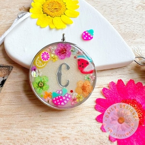 Fruit Punch Florals Custom Personalised Pet ID Tag, Dog, Resin, Gift, Double Sided Tags, Name, Cat, Gold, Silver, Initial, Circle
