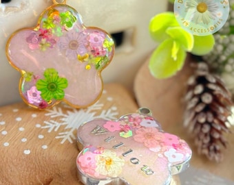 Etiqueta de identificación personalizada para mascotas Flower Power: resina, floral, personalizada, para perros y gatos