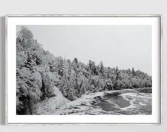 Winter Landscape Print, Michigan Photography, Black and White Wall Art, Neutral Home Decor