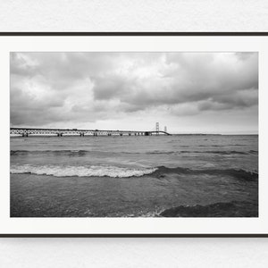 Michigan Photography - Mackinac Bridge Print, Black and White Wall Art, Mackinac Island, Unframed Print