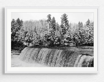 Michigan Waterfall Print, Black and White Landscape Photography, Tahquamenon Falls State Park