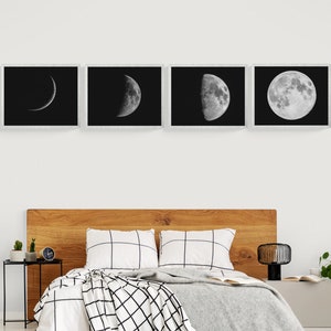 Moon Phases Print Set, Set of 4 Moon Prints, Celestial Wall Art, Astronomy Lover Gift, Lunar Phase, Space