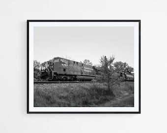 Black and White Picture of Train, Railroad Photography Print, Gift for Train Lover, Unframed Wall Art