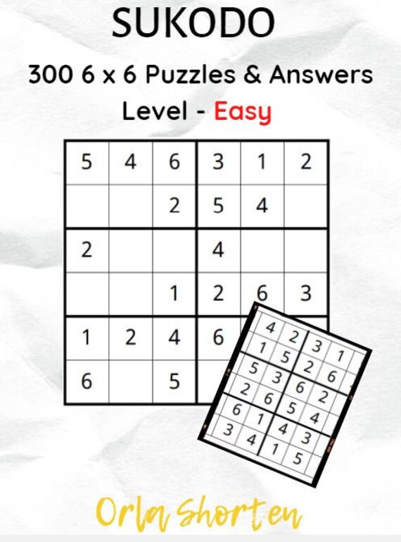 sudoku 300 puzzles 6x6 difficulty level easy etsy