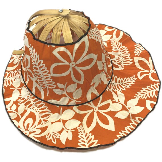 Hawaiian Orange - Bamboo Folding Fan Hat
