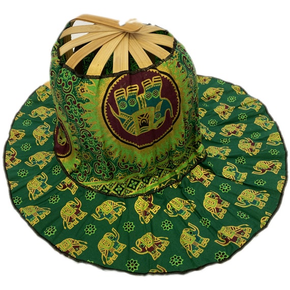 Emerald Elephants - Bamboo Folding Fan Hat