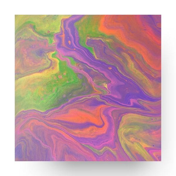 Unique neon painting, Fluid art painting,14 x 14 Inches, One of a kind, Handmade painting, Wall art décor, Abstract painting on canvas