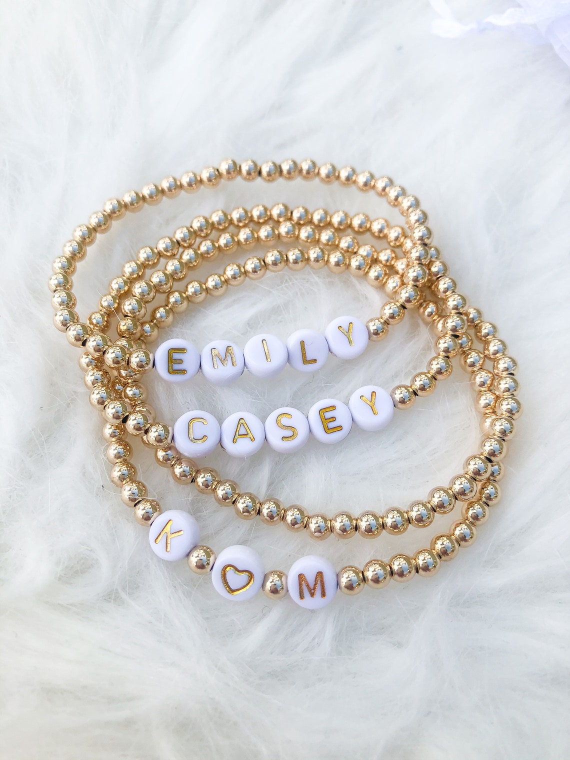White & Gold Letter 14kt gold filled beaded bracelet beaded Etsy