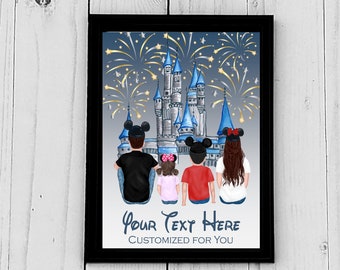 Custom Disney Inspired Portrait, Personalized Print for Family, Friends, Couples, Digital File