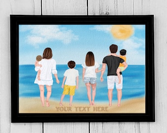 Ritratto spiaggia per famiglie personalizzato, ritratto di famiglia, arredamento da spiaggia, regalo per mamma, papà, nonni, amici, amanti della spiaggia, file digitale