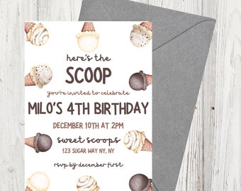 Ice Cream Birthday Party Invitation, Canva Template