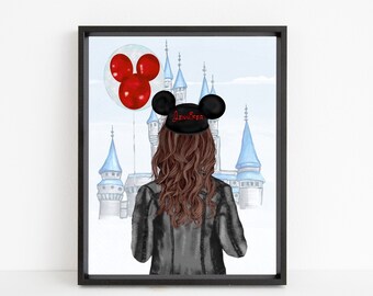 Custom Castle Portrait, Magical Ears, Personalized Print for Friends, Sister, Cousin, Mom, Aunt, Grandmother, Digital File