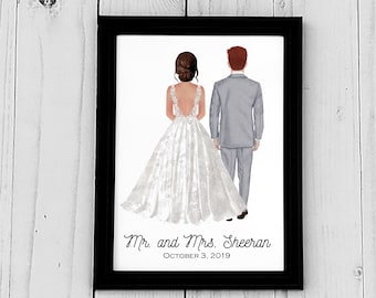 Custom Wedding Portrait, Mr. and Mrs., Bridal Shower Gift, Newlyweds, Wedding Printables, Wedding Decor, Cards, Gifts, Digital File