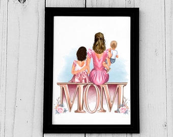 Custom Portrait for Mom, Family Portrait, Gift for Mother, Grandmothers, Friend, Aunt, Sister, Cousin, Mother's Day, Digital File