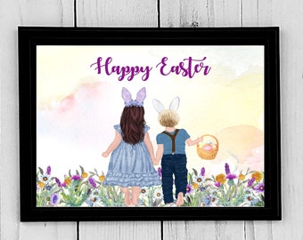 Custom Easter Portrait, Family Print, Easter Egg Hunt, Keepsake, Gift for Mom, Dad, Parents, Grandparents, Digital File