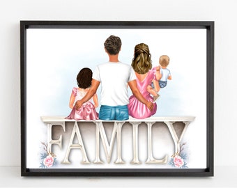Custom Family Portrait, Gift for Parents, Mom, Dad, Husband, Wife, From Kids, Grandparents, Digital File