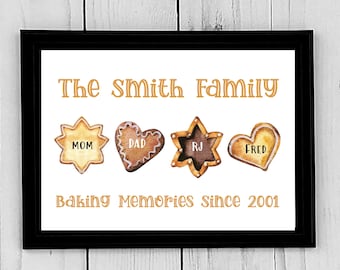 Impresión familiar personalizada, familia de cookies, impresión personalizada, decoración del hogar, regalo para amigos, familia, panaderos, archivo digital