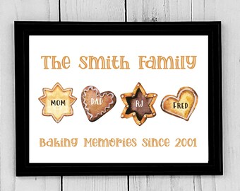 Stampa familiare personalizzata, famiglia di biscotti, stampa personalizzata, arredamento per la casa, regalo per amici, famiglia, fornai, file digitale