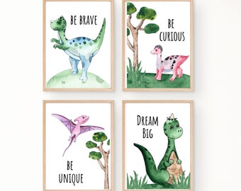 Set of 4 - Dinosaur Nursery Art, Wall Art, Kids Room, Bedroom, Playroom, Digital Download, Printable