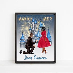 Custom Disney Inspired Proposal Portrait, Personalized Print for Couples, Just Engaged, Marriage, Engagement, Digital File