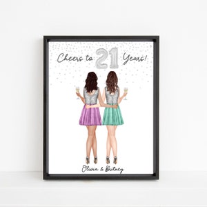 Impression d’anniversaire personnalisée, Cadeau personnalisé, Portrait, Carte, Souvenir, Meilleurs amis, Sœurs, Cousins, Colocataires, Fichier numérique