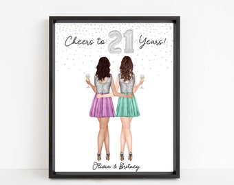 Custom Birthday Print, Personalized Gift, Portrait, Card, Keepsake, Best Friends, Sisters, Cousins, Roommates, Digital File