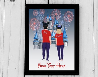 Custom Disney Inspired Engagement Portrait, Valentine's Day, Personalized Print for Couples, Engaged, Digital File