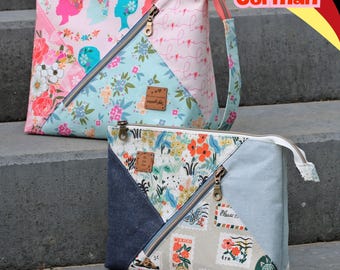 Mira-Bella – トラベルクラッチ「Mira」とコスメティックバッグ「Bella」のYouTube縫製手順、ドイツ語のPDF型紙付き - Unikati Bag Design