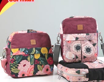 クロスボディバッグ Lilja、ショルダーバッグ 2種類、ドイツ語のPDF型紙、YouTubeの縫製手順付き、Unikati Bag Design
