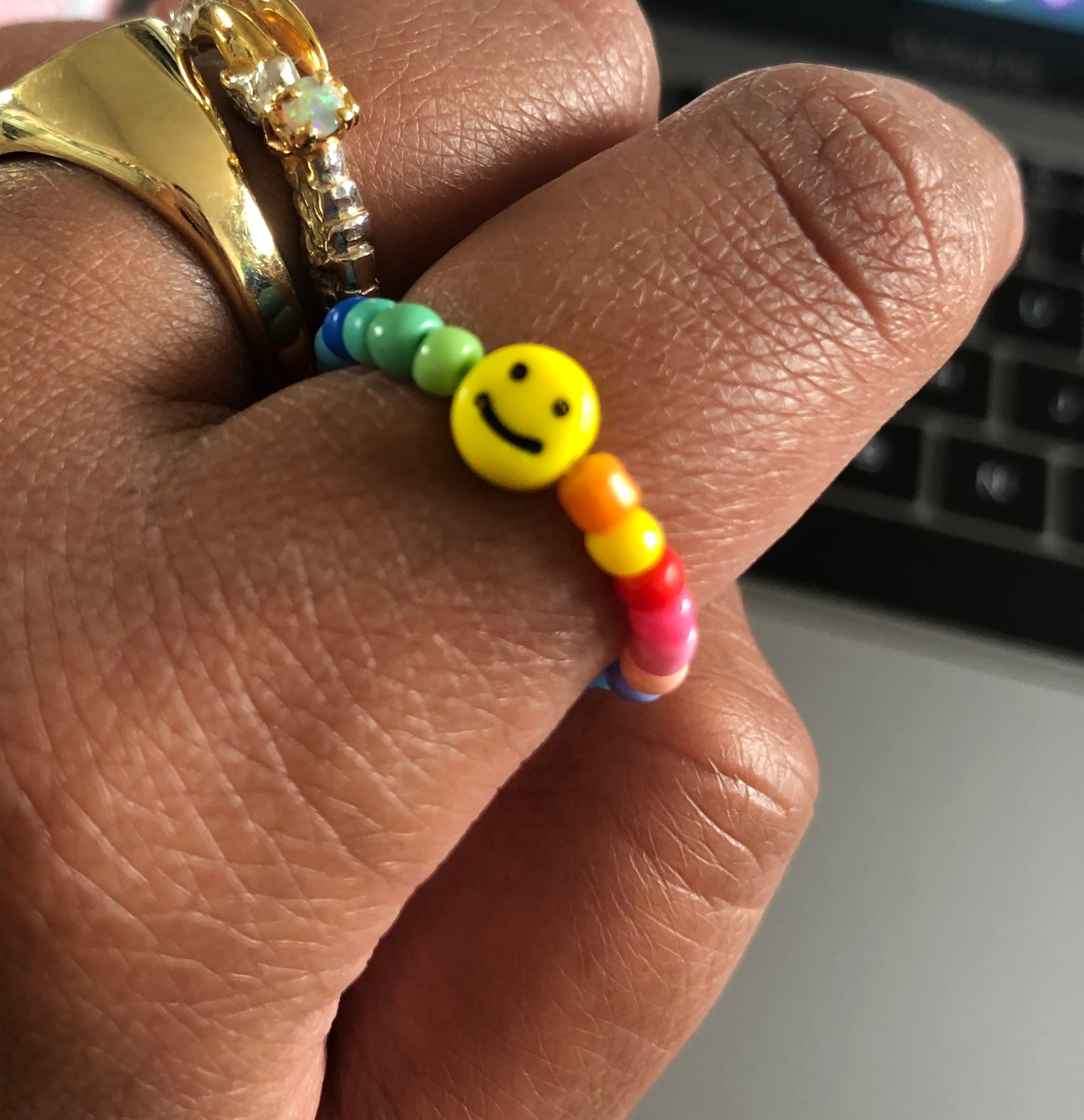 Beaded smiley face ring Etsy