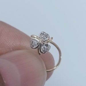 3 Pieces Round Natural Diamond Nose Pin/ 14K White Gold Nose Pin/ Anniversary Gift/ Leaf Nose Pin/ Real Diamond Nose Pin/ Gift For Mom