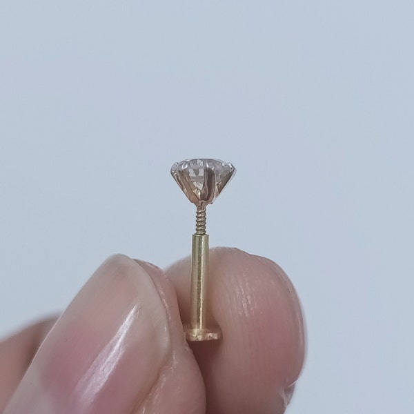 4mm Round Cut Natural Diamond Nose Pin/ 14K White Gold Nose Pin/ Anniversary Gift/ Screw Back Nose Pin/ Real Diamond Nose Pin/ Gift For Mom