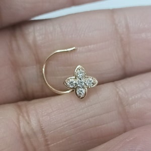 5 Pieces Round Natural Diamond Nose Pin/ 14K White Gold Nose Pin/ Anniversary Gift/ Leaf Nose Pin/ Real Diamond Nose Pin/ Gift For Mom