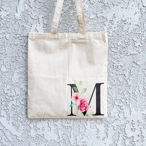 M'' Letter Initial Canvas Tote Bag - Initials Bags