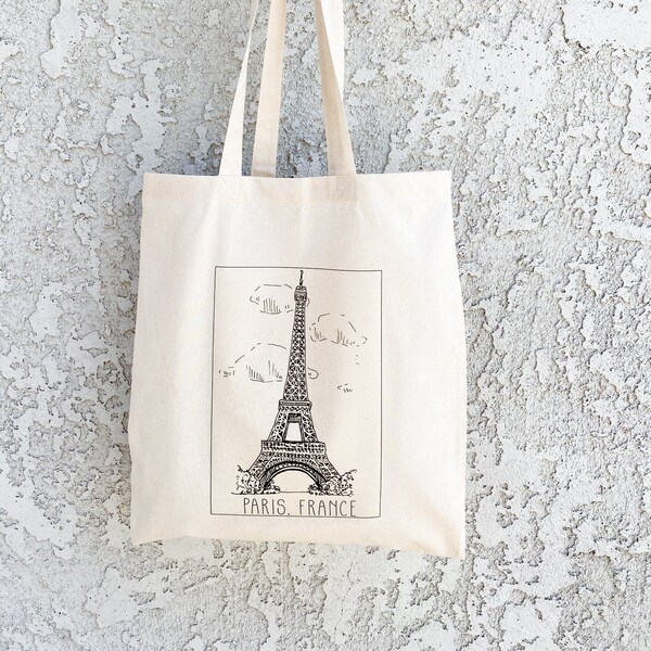 Eiffel Tower Tote Bag/ Paris Tote Bag/ Paris Gift/ Paris Cotton Reusable Bag/ Farmers Market Totes/ Paris Travel Bag