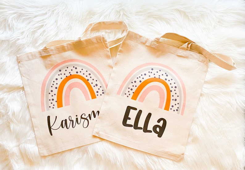 Personalized Boho Rainbow Tote Bag For Kids, Back To School Accessories, Custom Birthday Bags, Cute Boho Children's Bags, Birthday Gifts image 6