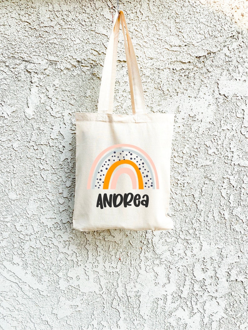 Personalized Boho Rainbow Tote Bag For Kids, Back To School Accessories, Custom Birthday Bags, Cute Boho Children's Bags, Birthday Gifts image 4