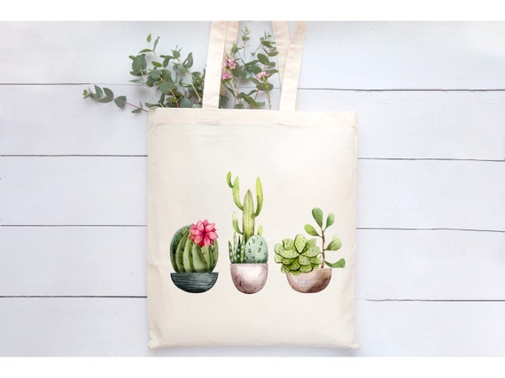 Cactus Tote Bag/ Cactus Gift Bag/ Water Color Cactus Reusable | Etsy