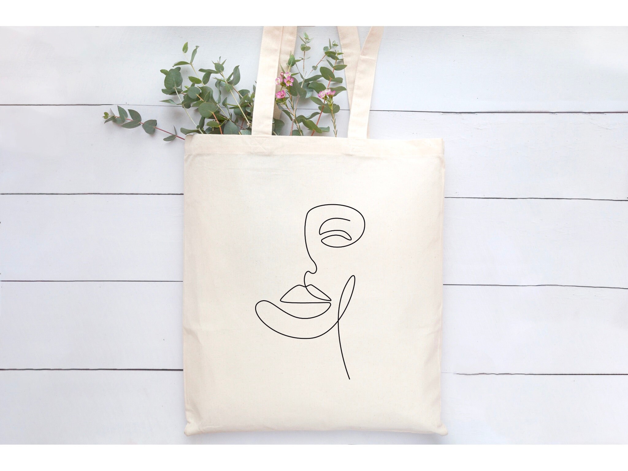 Female Art Tote Bag Line Art Woman Reusable Bag Boho Line - Etsy