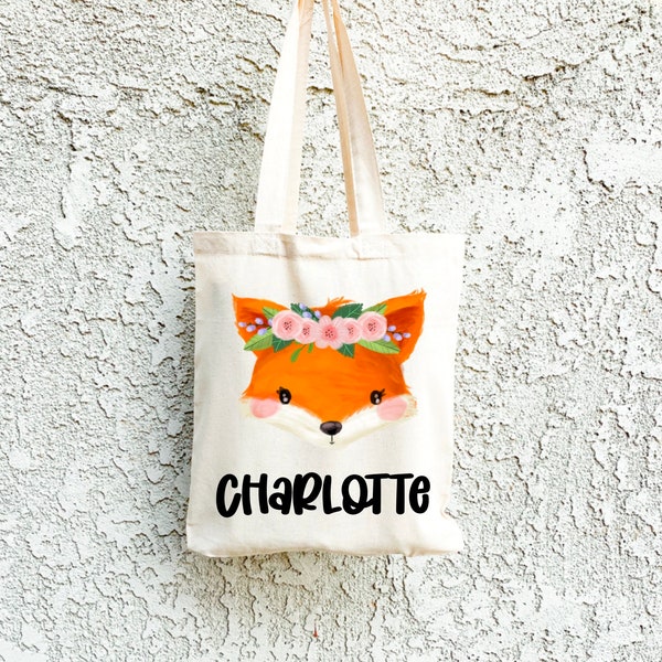 Fox Tote Bag, Panda Totes, Animal Children Bags, Birthday Favor Bags, Goodie Bags for Kids, Cute Boho Totes for Kids, Boho Totes