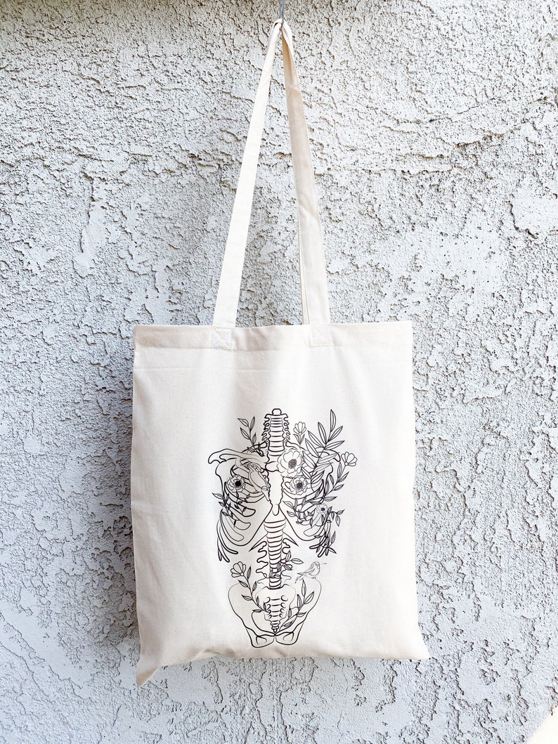 Floral Skeleton Tote Bag Human Anatomy Reusable Bag Anatomy - Etsy